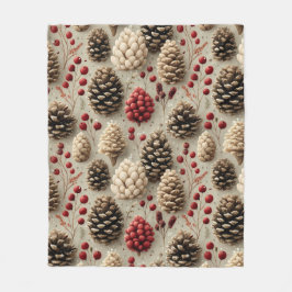 Winter Pinecones och Red Berries Fleecefilt