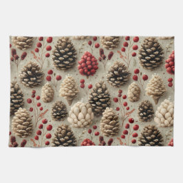Winter Pinecones och Red Berries Kökshandduk