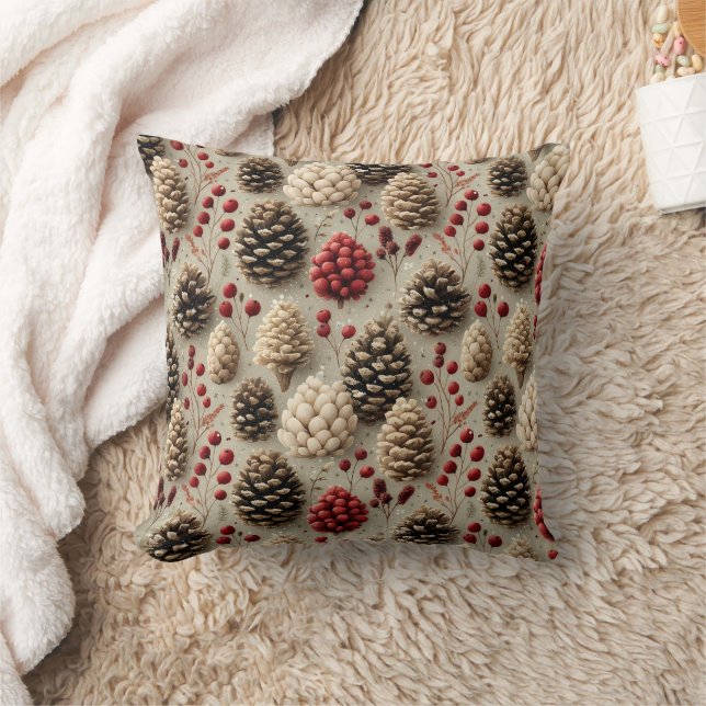 Winter Pinecones och Red Berries Kudde (Filt)