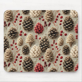 Winter Pinecones och Red Berries Musmatta