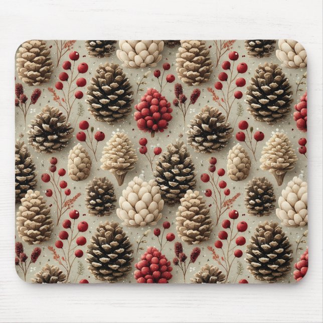 Winter Pinecones och Red Berries Musmatta (Framsidan)
