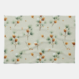 Winter Pinecones och Snowy Grenar Kökshandduk