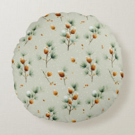 Winter Pinecones och Snowy Grenar Rund Kudde