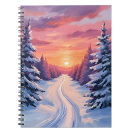 Winter Pinescape Sunset | Pastel Watercolor Anteckningsbok