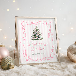 Winter Pink Bow Baby Shower Guess How Many Candies Poster