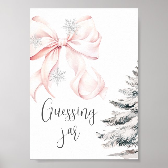 Winter Pink Bow Guess How many Table Sign Poster (Framsidan)