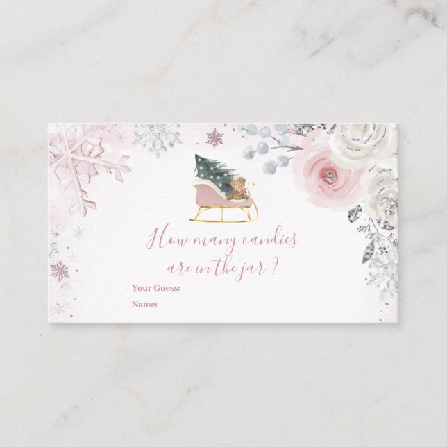 Winter Pink Snowflake Sleigh How Many Candies Tilläggskort (Framsida)