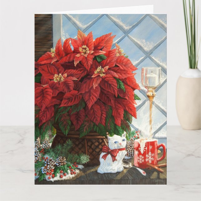 Winter Poinsettia, Ceramic kitten, Red mugg äggong Kort (Framsida)