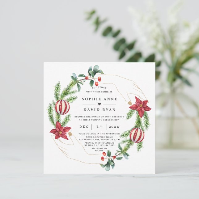 Winter Poinsettia Gräs Berry jul Bröllop Inbjudningar (Stående Fram)