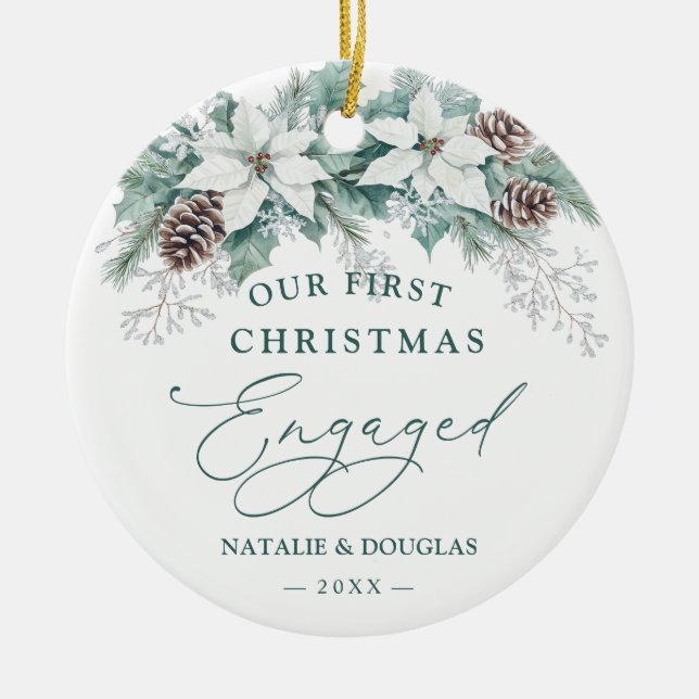 Winter Poinsettia Gräs Vår första julfest Julgransprydnad Keramik (Framsidan)