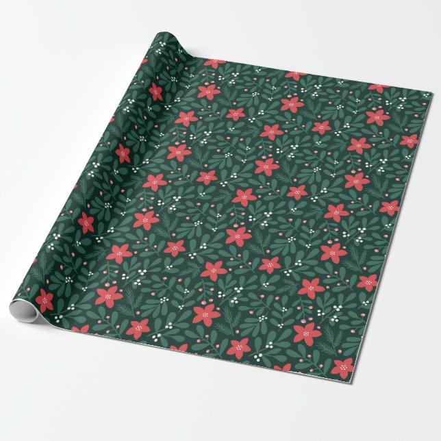 Winter poinsettia pattern - Christmas flower  Presentpapper (Utrullad)