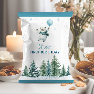 Winter Polar Bear 1:a födelsedag Chip Bag Wrapper Reklamblad