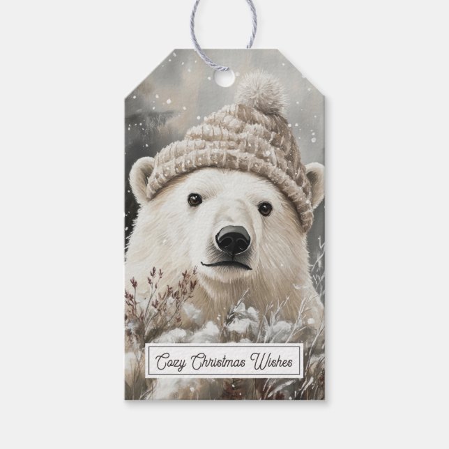 Winter Polar Bear Christmas Presentetikett (Framsidan)