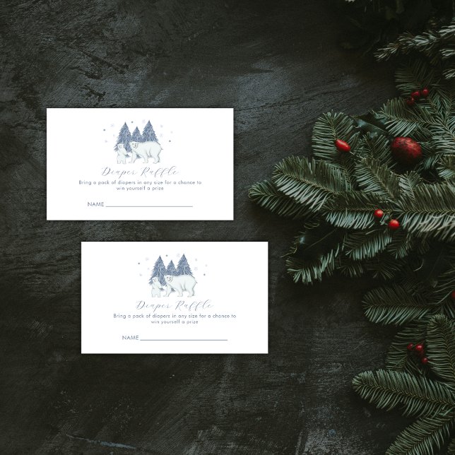 Winter Polar Bear Diaper Raffle Baby Shower  Tilläggskort (Winter Polar Bear Diaper Raffle Baby Shower Enclosure Card)