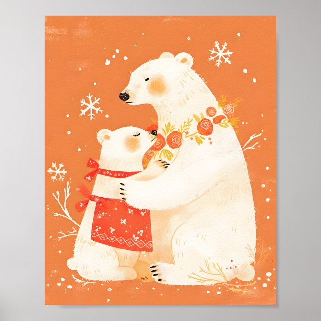 Winter Polar Bear Mom & Baby Cozy Nordic Poster (Framsidan)