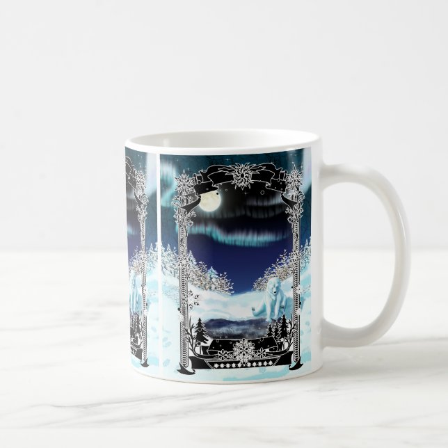 Winter Polar Bear Pond with Aurora Kaffemugg (Höger)