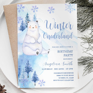 Winter Polar Bear Snöflingor Birthday Inbjudningar