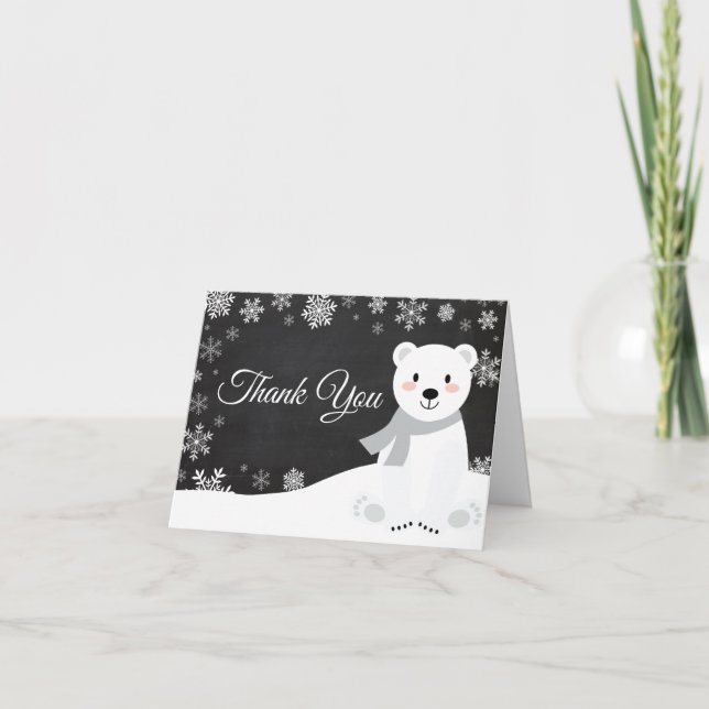 Winter Polar Bear Snowflake Chalkboard Tack Kort (Framsida)