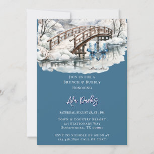 Winter Pond Stream Wooden Bridge Brunch & Bubly Inbjudningar