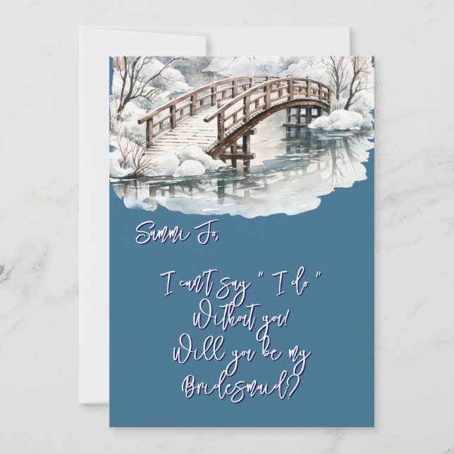 Winter Pond Stream Wooden Bridge ska vara min Brid Inbjudningar (Framsida)