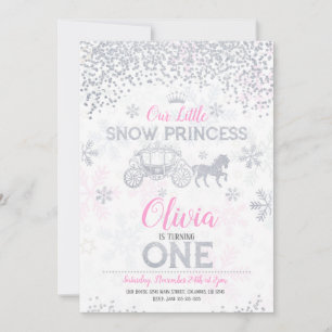 WInter Princess 1:a födelsedagarinbjudan Glitter Inbjudningar
