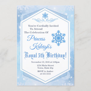 Winter Princess Birthday bjudande Snö Queen Inbjudningar