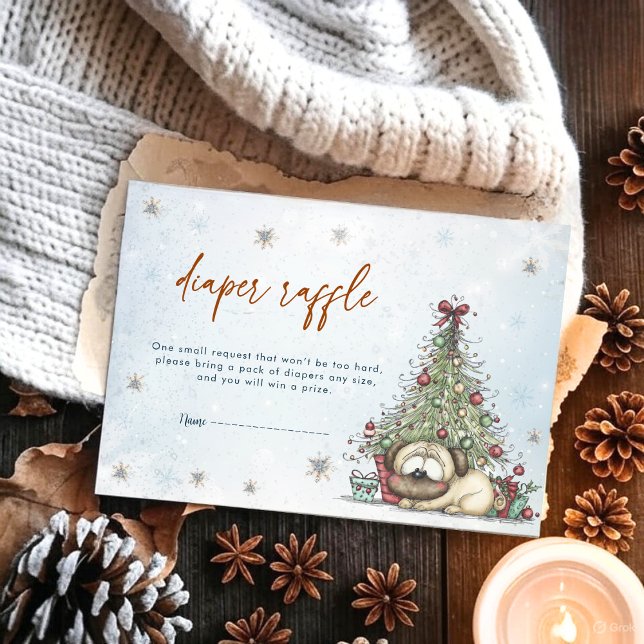 Winter Puppy Diaper Raffle Christmas Tree Pug Baby Tilläggskort (Skapare uppladdad)