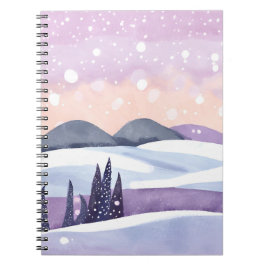 Winter Purple Hills Watercolor Painting Anteckningsbok