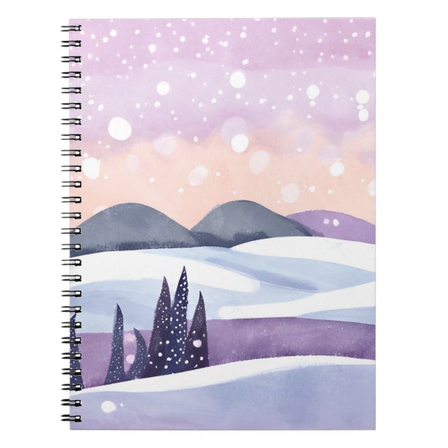 Winter Purple Hills Watercolor Painting Anteckningsbok (Framsidan)