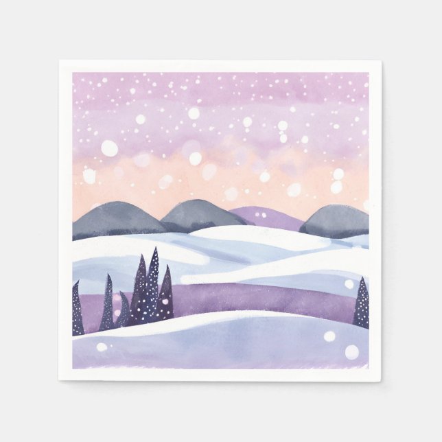 Winter Purple Hills Watercolor Pappersservett (Framsidan)