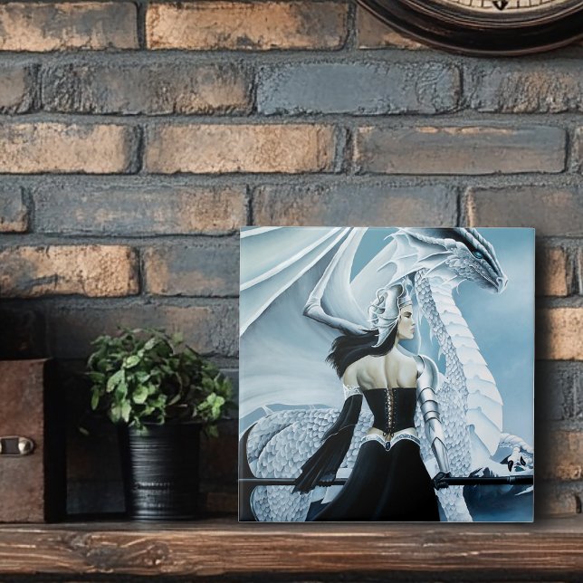 Winter Queen White draon Fantasy Kakelplatta (Skapare uppladdad)