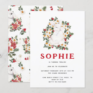 Winter Rabbit Blommigt   FÖDELSEDAGSFEST Inbjudningar