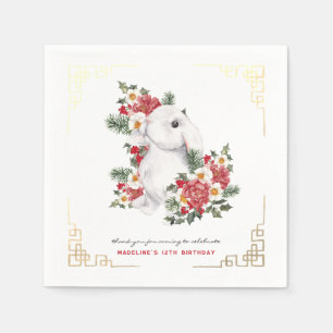 Winter Rabbit Blommigt FÖDELSEDAGSFEST Pappersservett