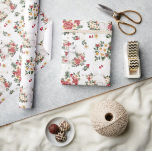 Winter Rabbit Blommigt   FÖDELSEDAGSFEST Presentpapper