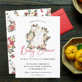 Winter Rabbit Blommigt | Inbjudan till babyvisning