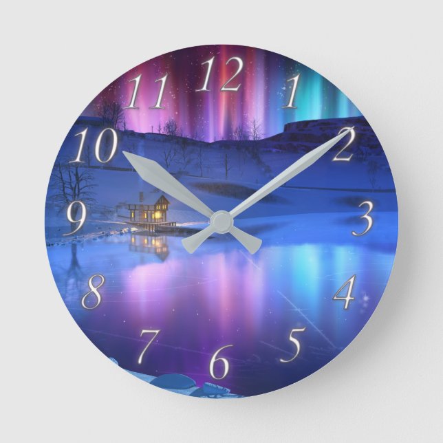 Winter Rainbow Clock Rund Klocka (Framsida)