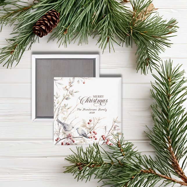 Winter Red Berries Birds God jul Magnet (Skapare uppladdad)