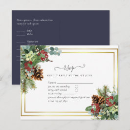 Winter Red Berries Gräs Cones Bröllop Vykort