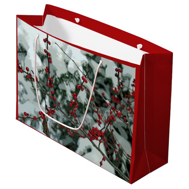 Winter Red Berries Helgdag Gift Bag (Framsidan Vinklad)