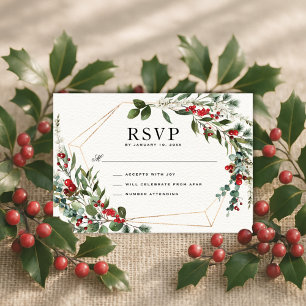 Winter Red Berries juljul Greenery Bröllop OSA Kort