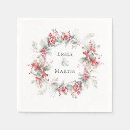Winter Red Berries Poinsettias Wandan Bröllop Pappersservett