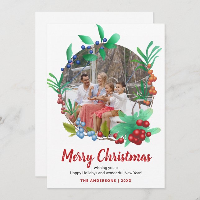 Winter Red Berries Wandeans Fotojul Julkort (Fram/baksida)