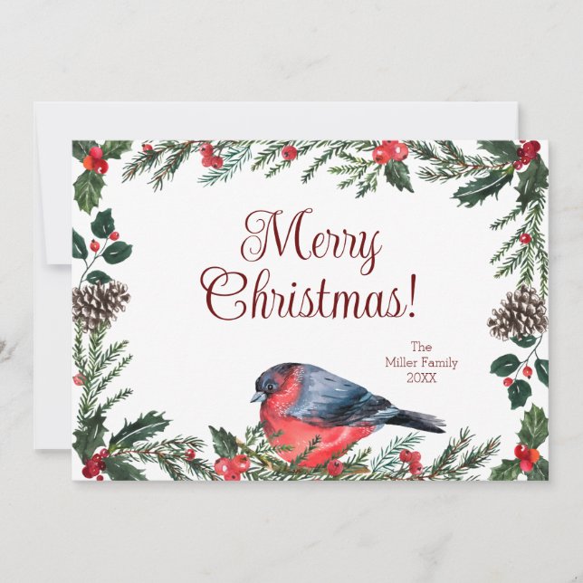 Winter Red Bird Botanical jul Julkort (Framsida)