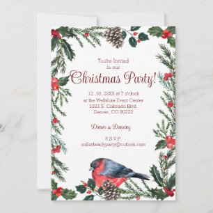 Winter Red Bird Botanical jul Party Inbjudningar
