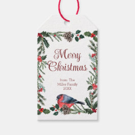 Winter Red Bird Botanical jul Presentetikett