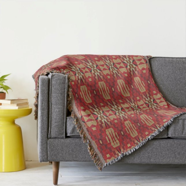 Winter Red Brown Beige Black Tribal Art Mosaic Filt (Skapare uppladdad)