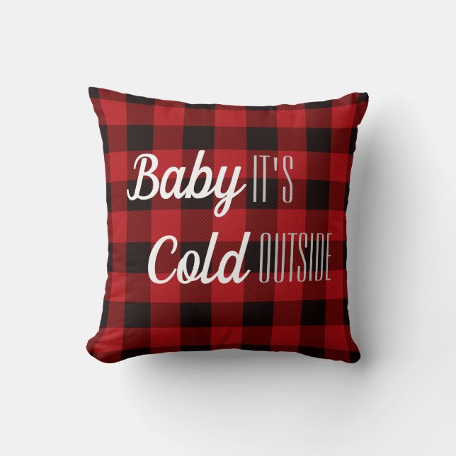 Winter red buffalo plaid baby det är kall utanför kudde (Framsida)