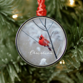 Winter Red Cardinal i Snö Julgransprydnad Metall