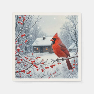 Winter Red Cardinal på Berry Gren Pappersservett