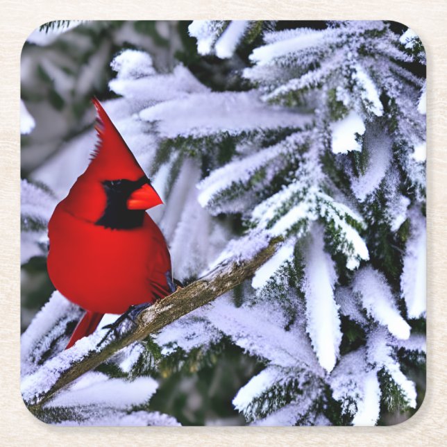 Winter Red Cardinal Underlägg Papper Kvadrat (Framsidan)